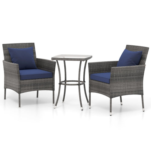 3 Pieces Patio Furniture Set with Cushioned Patio Chairs and Tempered Glass Coffee Table, Navy