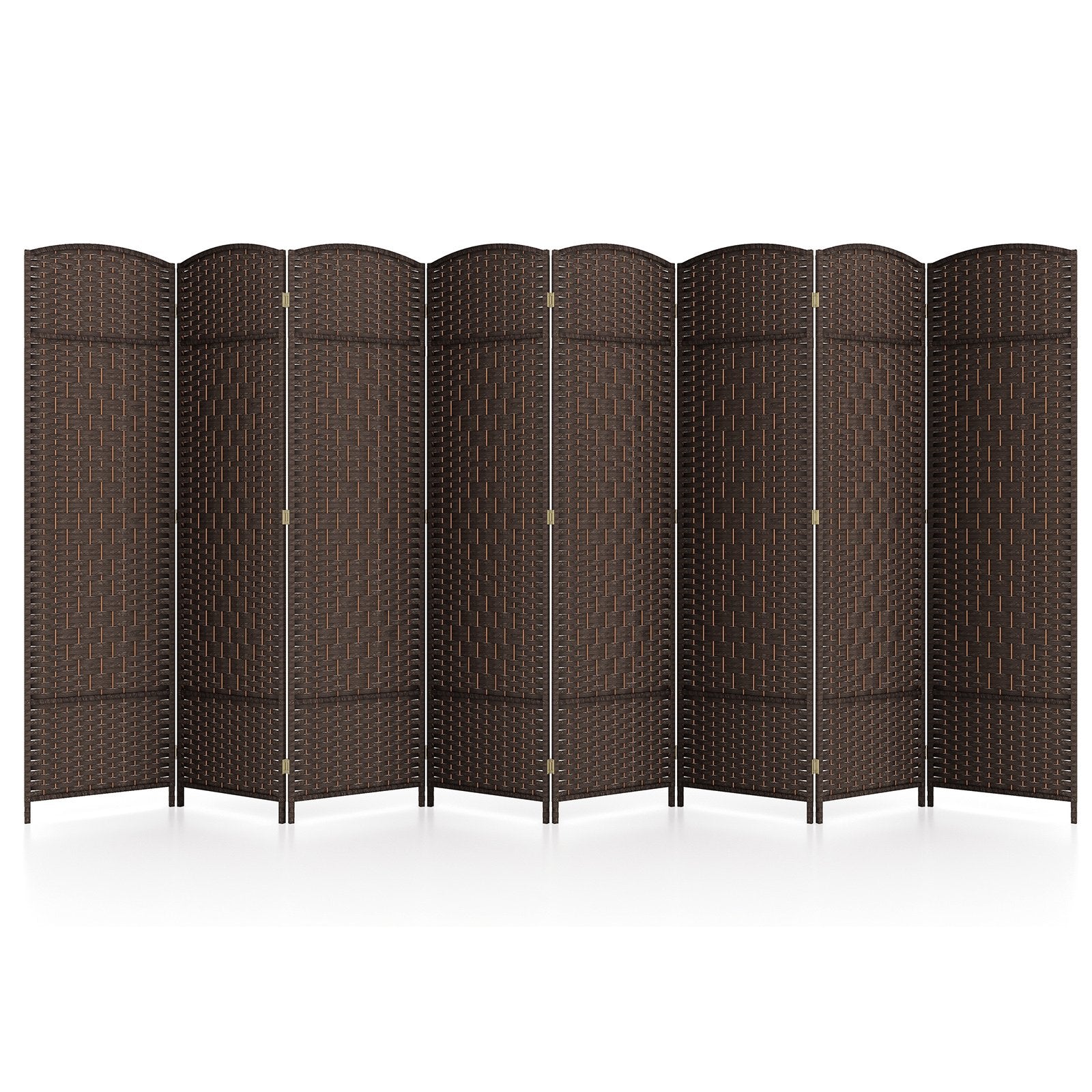 8-Panel Folding Room Divider with Hand-Woven Texture and Solid Wood Frame-Bown, Brown Room Dividers Brown  at Gallery Canada