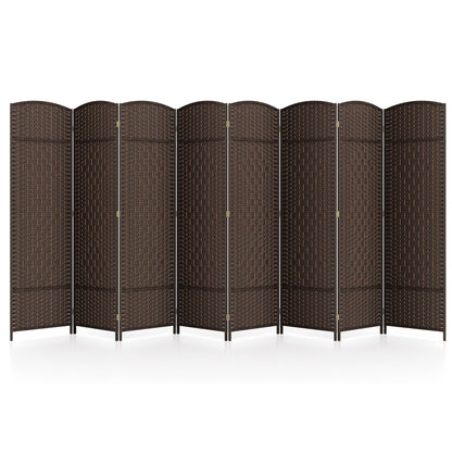 8-Panel Folding Room Divider with Hand-Woven Texture and Solid Wood Frame-Bown, Brown Room Dividers Brown  at Gallery Canada