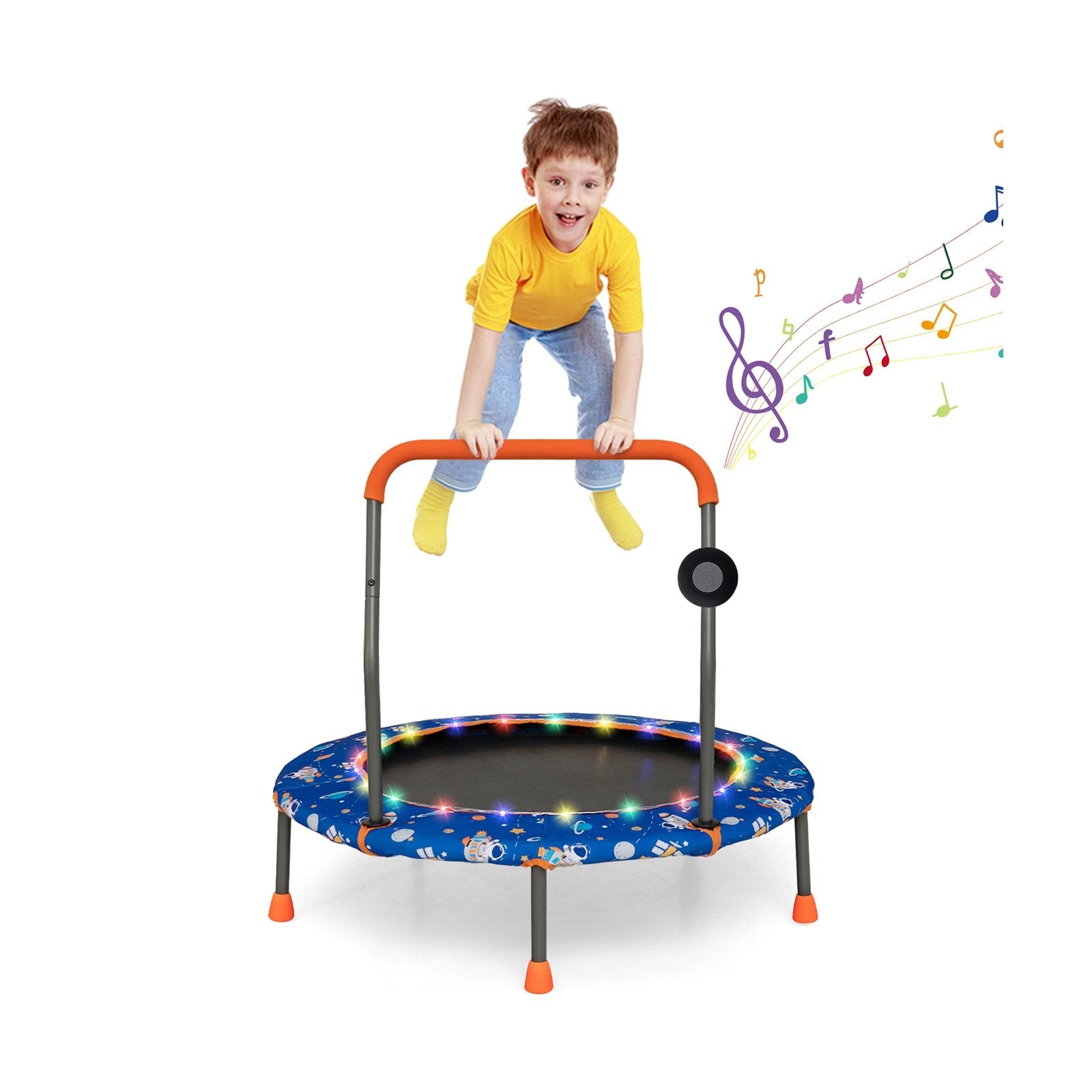 36 Inch Mini Trampoline with Colorful LED Lights and Bluetooth Speaker, Blue Trampolines   at Gallery Canada