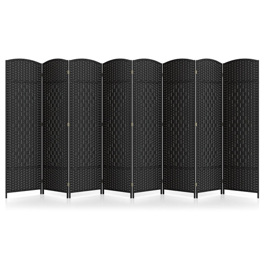 8-Panel Folding Room Divider with Hand-Woven Texture and Solid Wood Frame, Black Room Dividers Black  at Gallery Canada