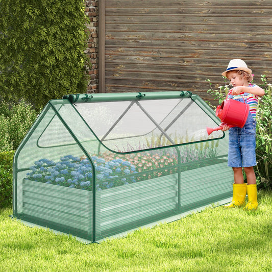 6 x 3 x 3 Feet Galvanized Raised Garden Bed with Greenhouse, Green Raised Garden Beds Green  at Gallery Canada