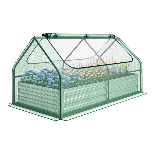 6 x 3 x 3 Feet Galvanized Raised Garden Bed with Greenhouse, Green Raised Garden Beds Green  at Gallery Canada