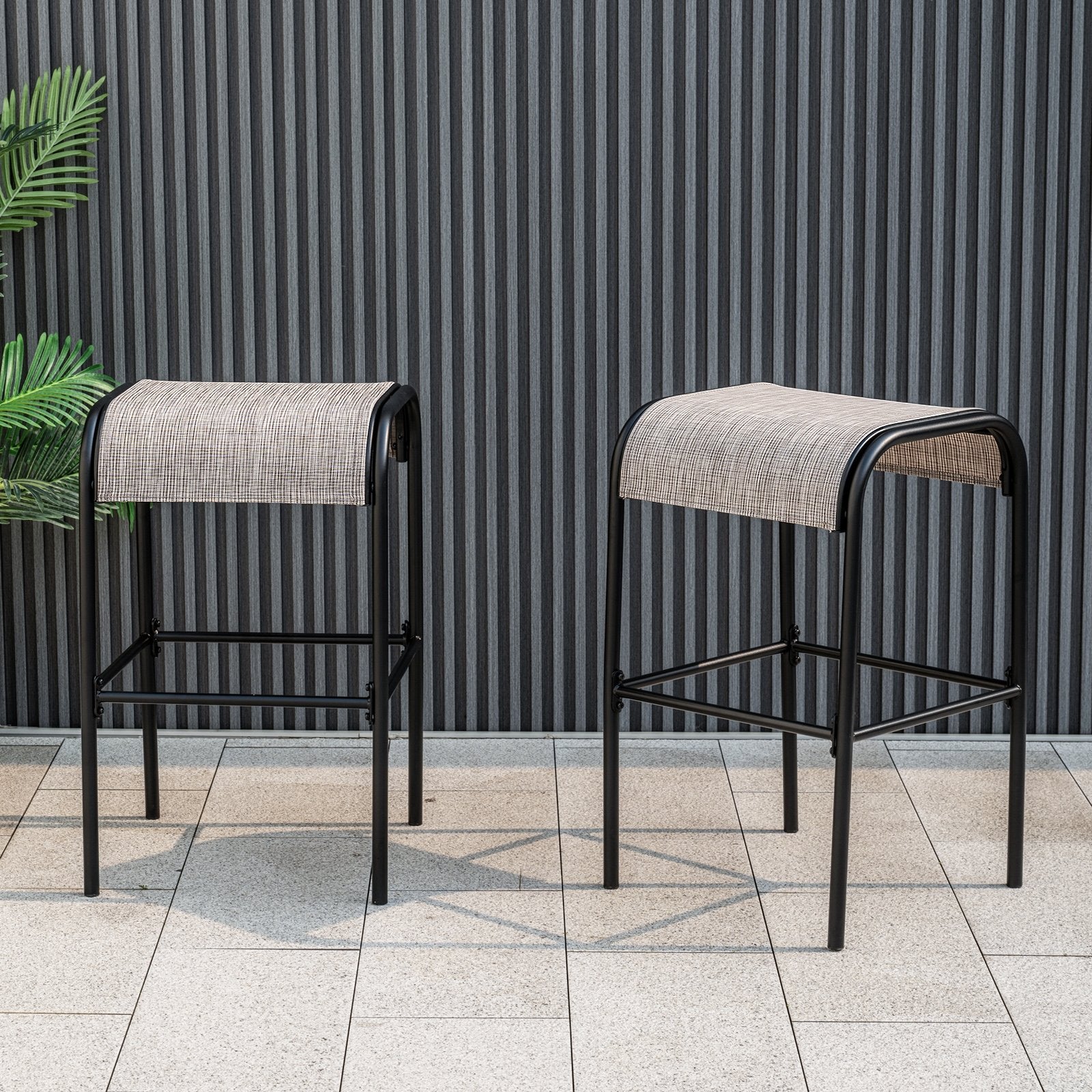 Set of 2/4 Patio Metal Bar Stools with Curved Fabric Seat-Set of 2 Bar Stools   at Gallery Canada