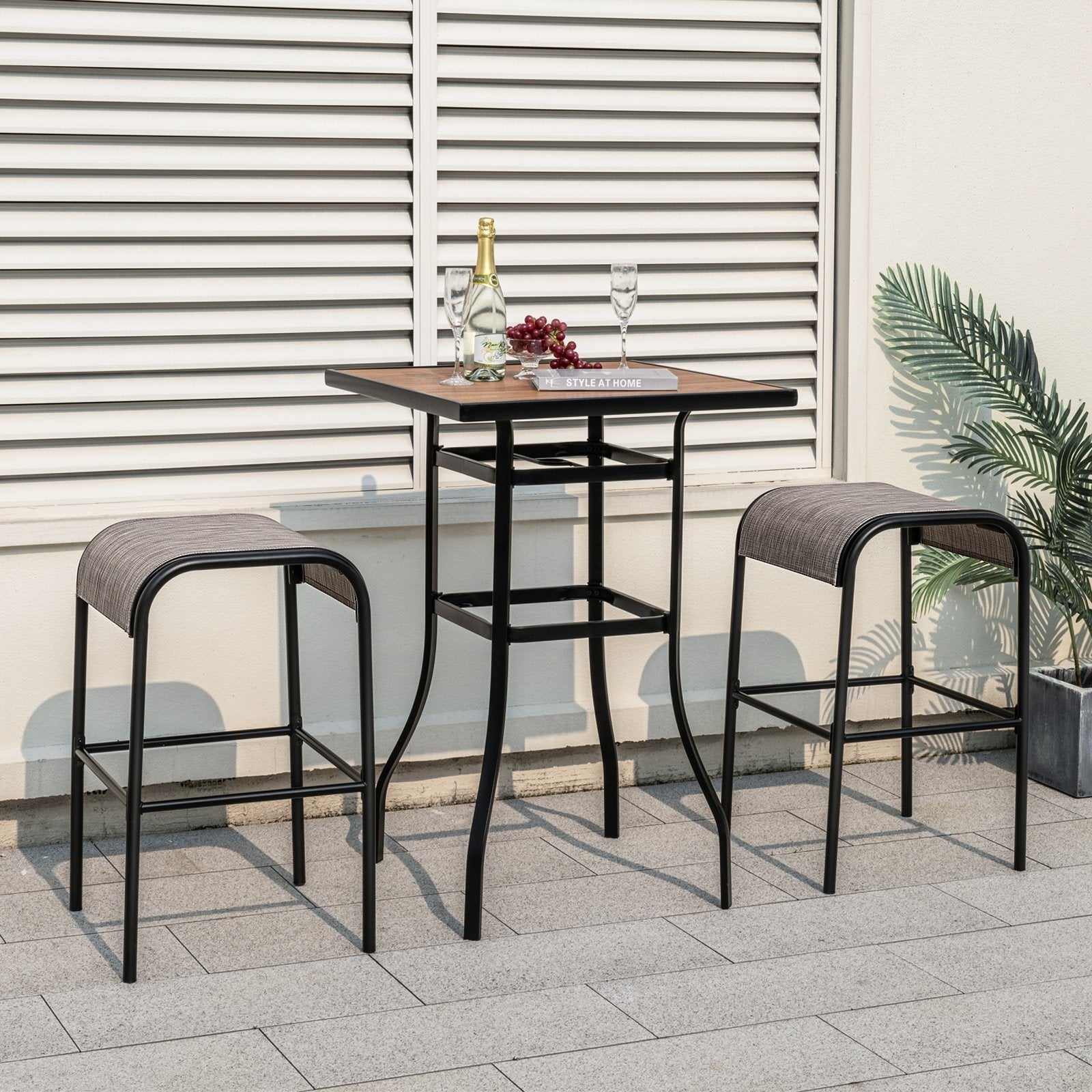 Set of 2/4 Patio Metal Bar Stools with Curved Fabric Seat-Set of 2 Bar Stools   at Gallery Canada