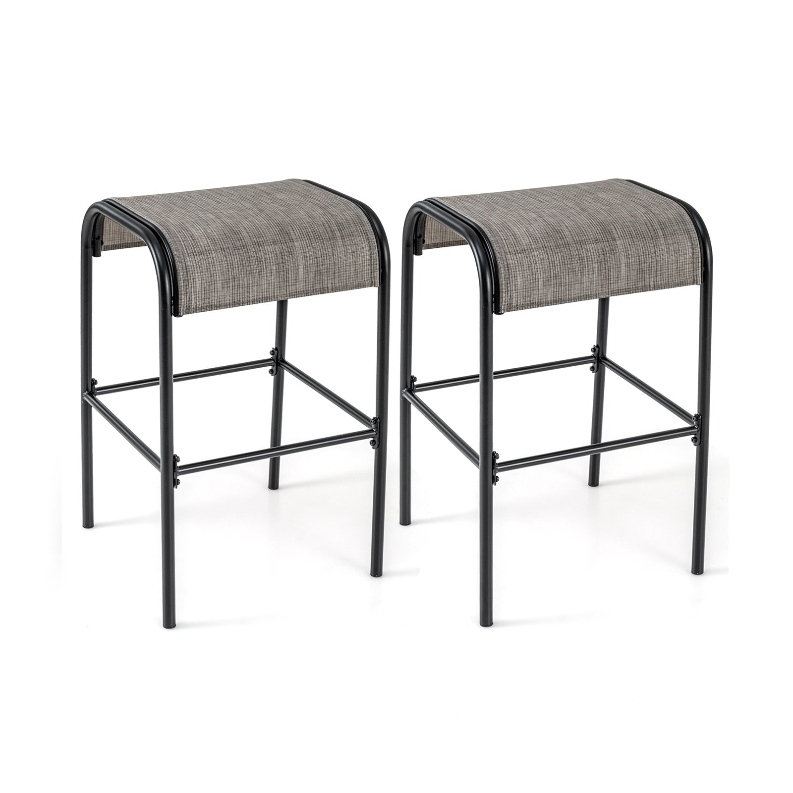 Set of 2/4 Patio Metal Bar Stools with Curved Fabric Seat-Set of 2 Bar Stools Coffee and Black  at Gallery Canada