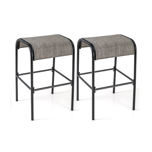 Set of 2/4 Patio Metal Bar Stools with Curved Fabric Seat-Set of 2 Bar Stools Coffee and Black  at Gallery Canada