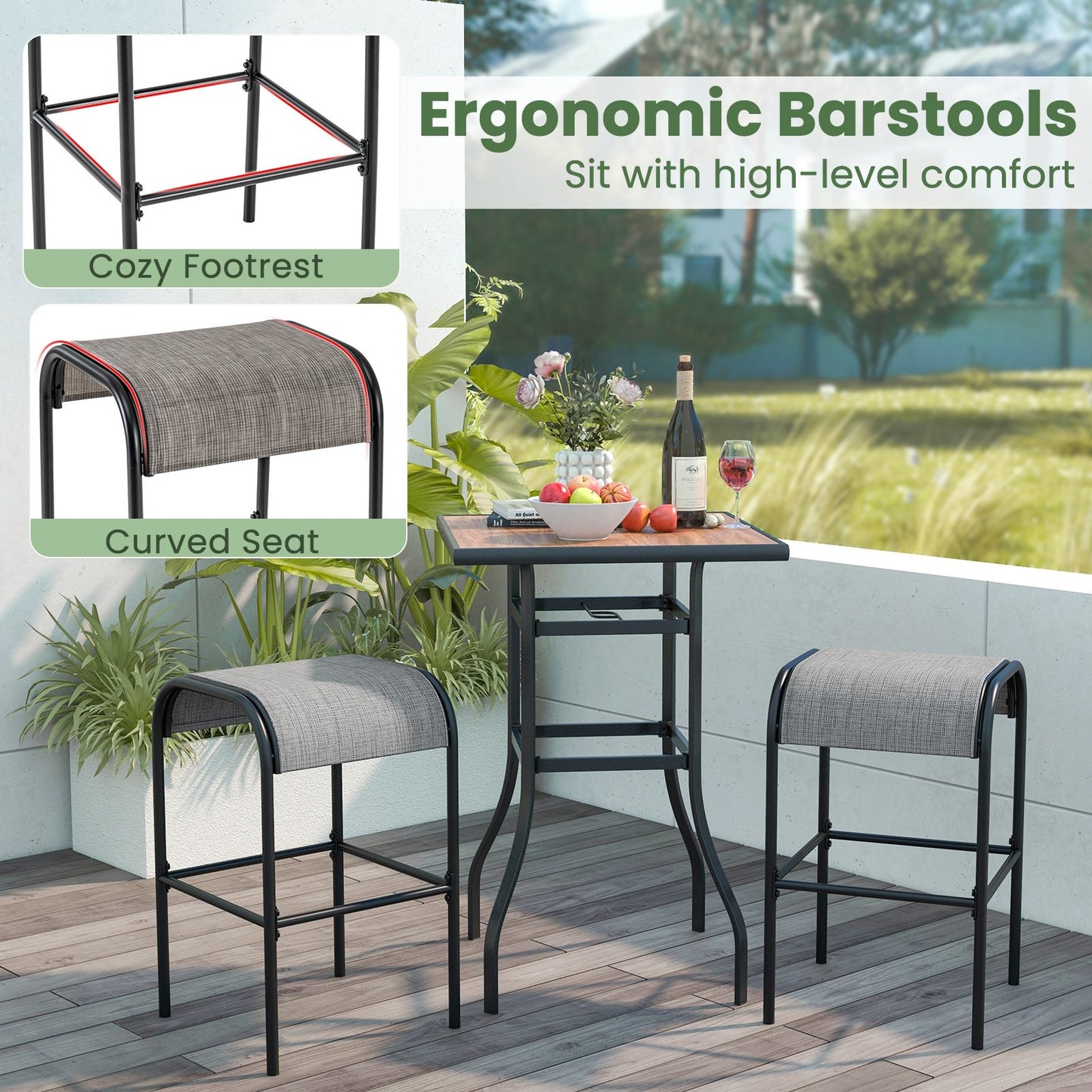 Set of 2/4 Patio Metal Bar Stools with Curved Fabric Seat-Set of 2 Bar Stools   at Gallery Canada