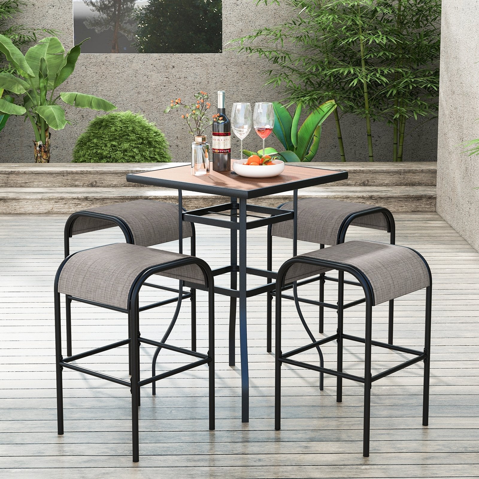 Set of 2/4 Patio Metal Bar Stools with Curved Fabric Seat-Set of 4 Bar Stools   at Gallery Canada