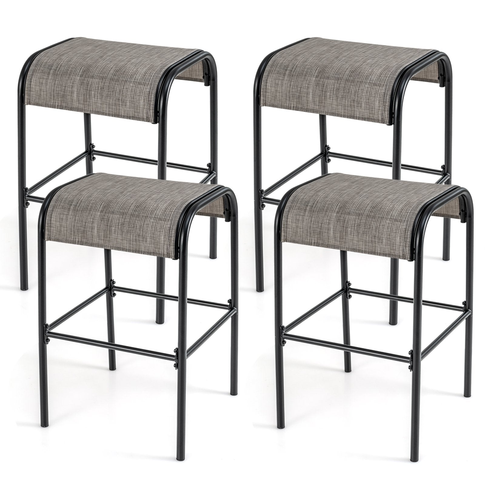 Set of 2/4 Patio Metal Bar Stools with Curved Fabric Seat-Set of 4 Bar Stools Coffee and Black  at Gallery Canada