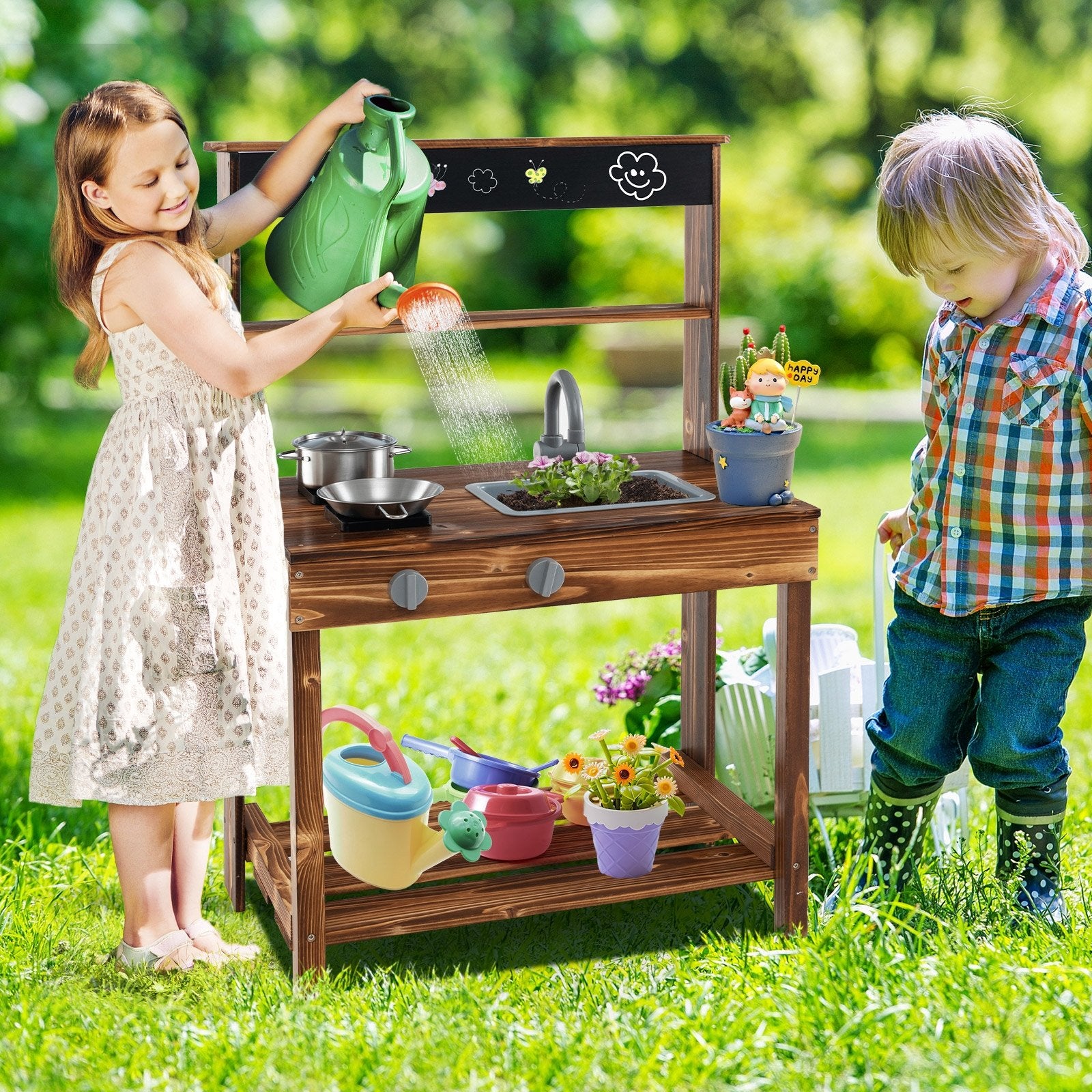 Outdoor Mud Kitchen for Kids with Rotatable Faucet and Removable Sink, Natural Play Kitchen Sets   at Gallery Canada