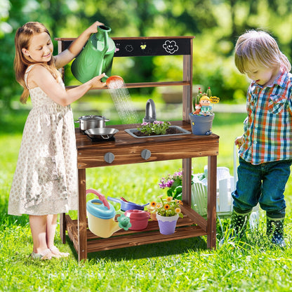 Outdoor Mud Kitchen for Kids with Rotatable Faucet and Removable Sink, Natural Play Kitchen Sets   at Gallery Canada