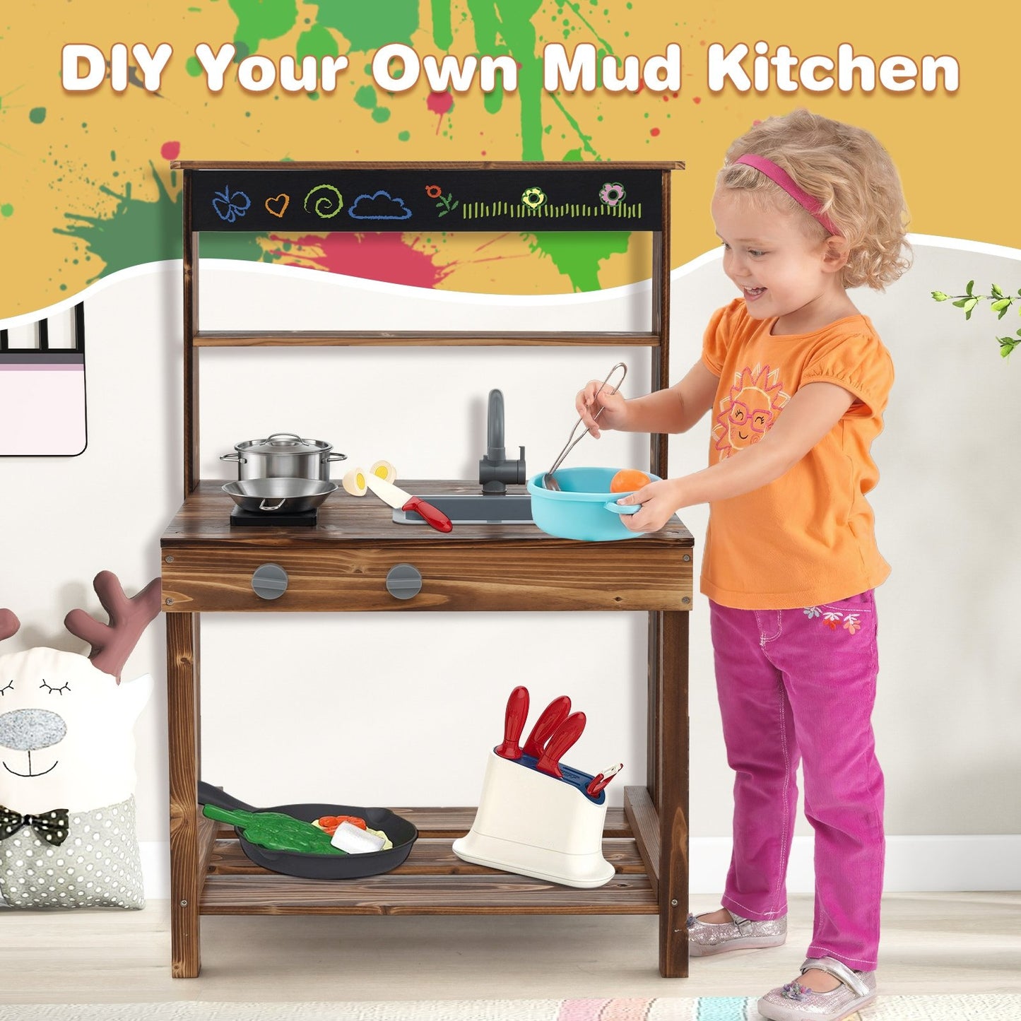 Outdoor Mud Kitchen for Kids with Rotatable Faucet and Removable Sink, Natural Play Kitchen Sets   at Gallery Canada