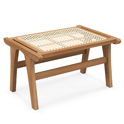 Natural Teak Wooden Foot Rest with Handwoven Rattan, Natural Ottomans Natural  at Gallery Canada