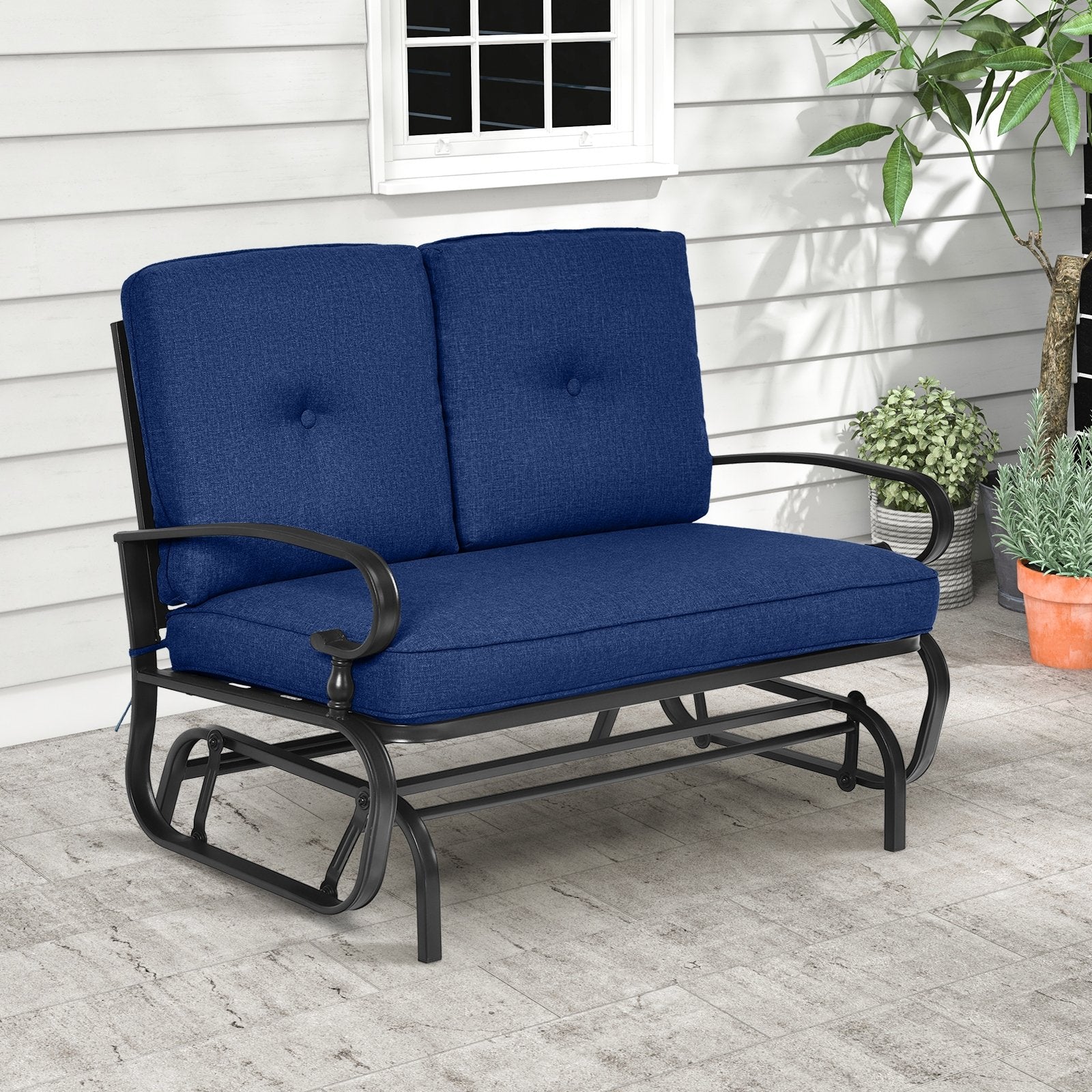 2 Sets Outdoor Swing Glider Chair with Comfortable Cushions, Navy Patio Rocking Chairs & Gliders   at Gallery Canada