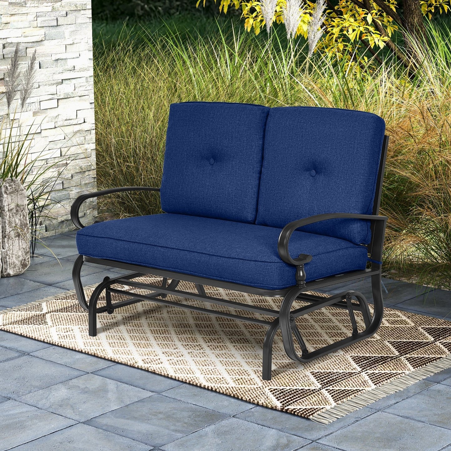 2 Sets Outdoor Swing Glider Chair with Comfortable Cushions, Navy Patio Rocking Chairs & Gliders   at Gallery Canada