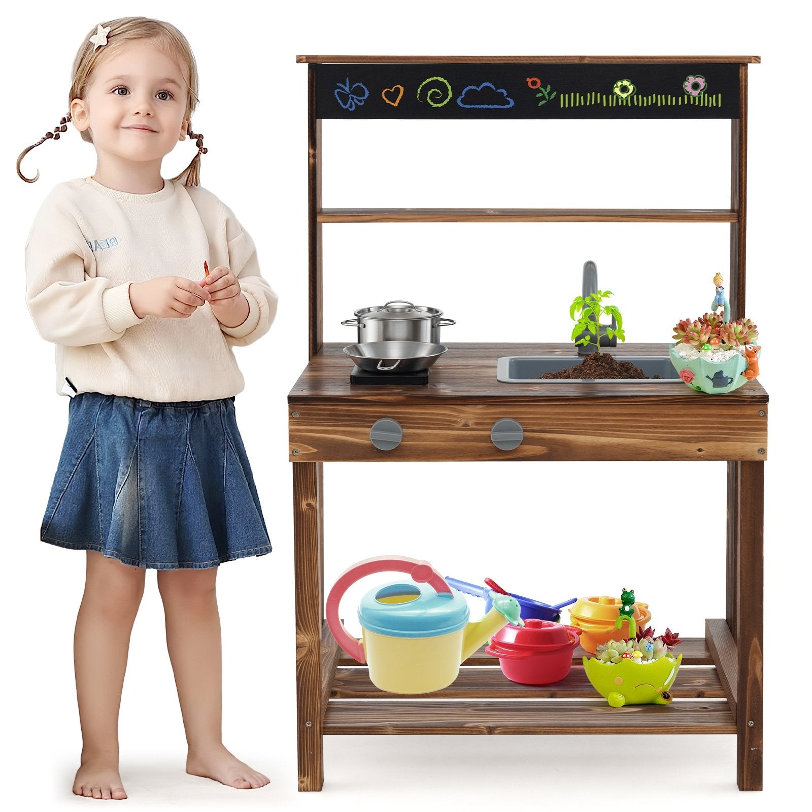 Outdoor Mud Kitchen for Kids with Rotatable Faucet and Removable Sink, Natural Play Kitchen Sets   at Gallery Canada