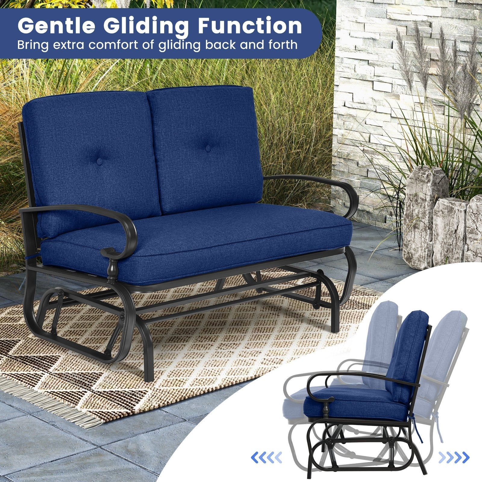 2 Sets Outdoor Swing Glider Chair with Comfortable Cushions, Navy Patio Rocking Chairs & Gliders   at Gallery Canada