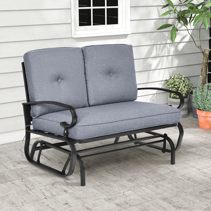 2 Seats Outdoor Swing Glider Chair with Comfortable Cushions, Gray Patio Rocking Chairs & Gliders   at Gallery Canada