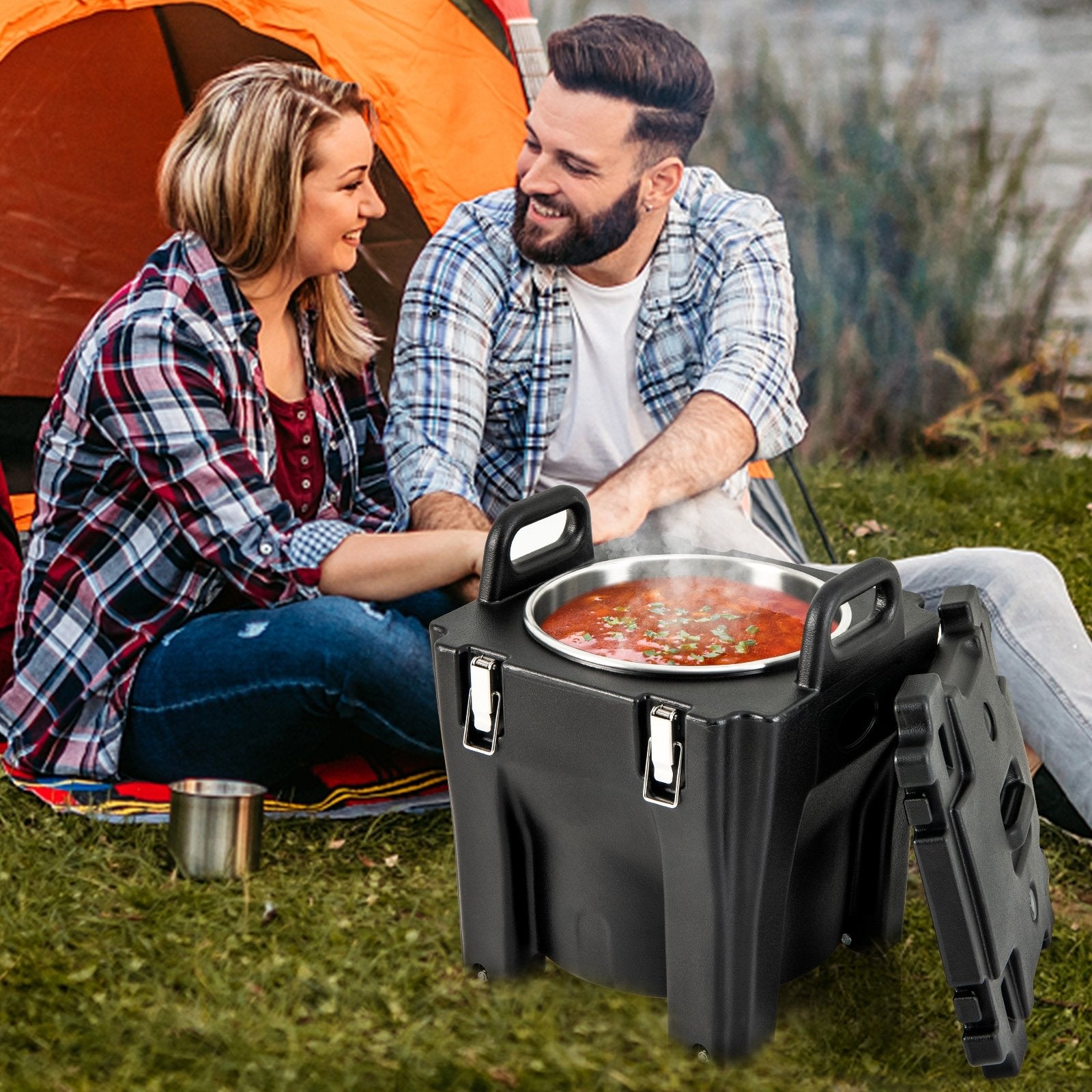 32 QT Portable Insulated Food Carrier with Stainless Steel Barrel for Catering Camping, Black Food Warmers & Burners   at Gallery Canada