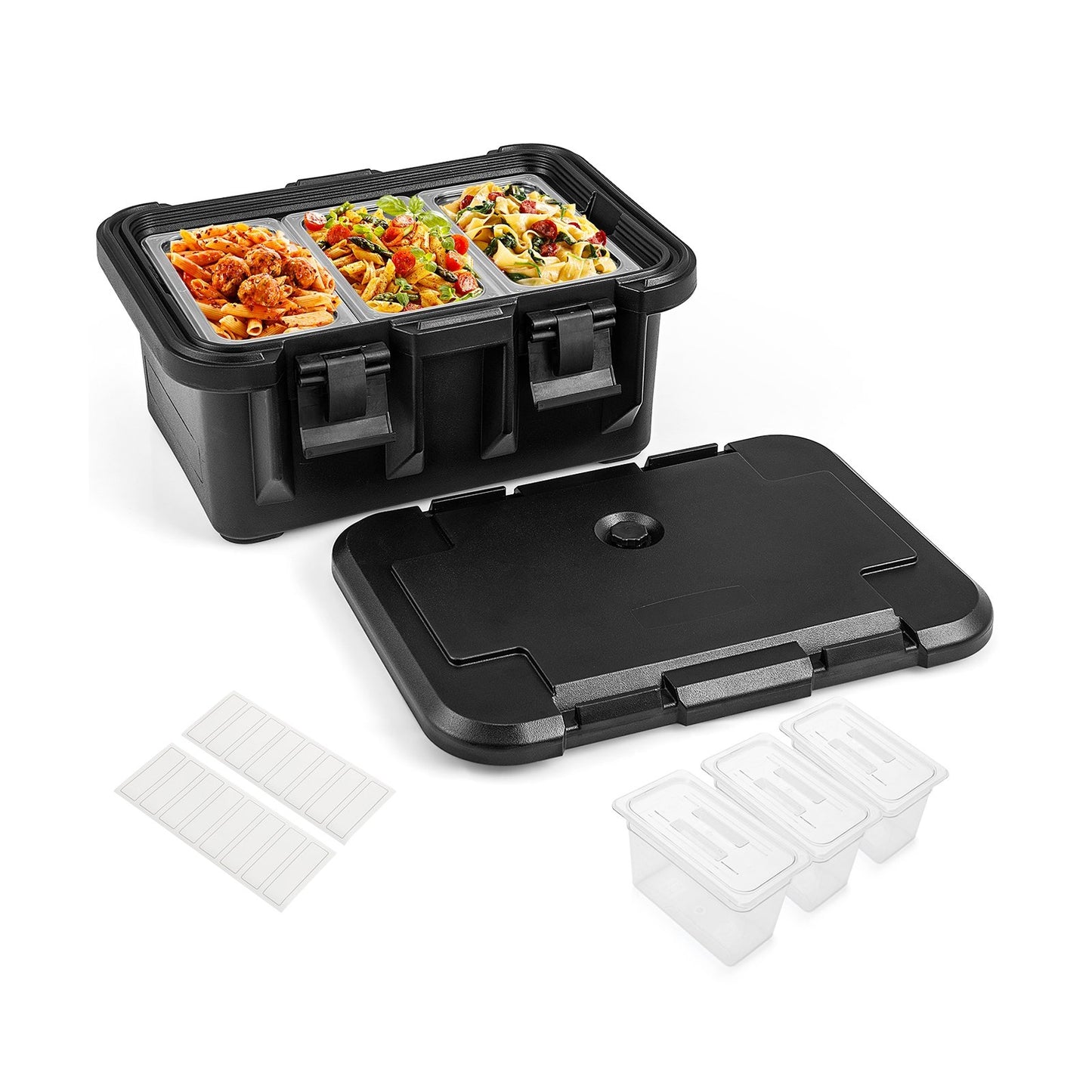 31 QT Insulated Food Pan Container with 3 Transparent One-Third Pans with Lids, Black Food Warmers & Burners Black  at Gallery Canada