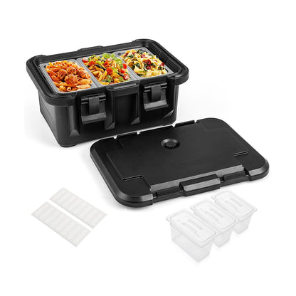 31 QT Insulated Food Pan Container with 3 Transparent One-Third Pans with Lids, Black Food Warmers & Burners Black  at Gallery Canada