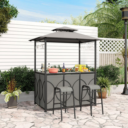 3-Piece Patio Bar Set Grill Gazebo & 2 Bar Stools with Tempered Glass Bar Table, Gray Patio Bar Furniture   at Gallery Canada