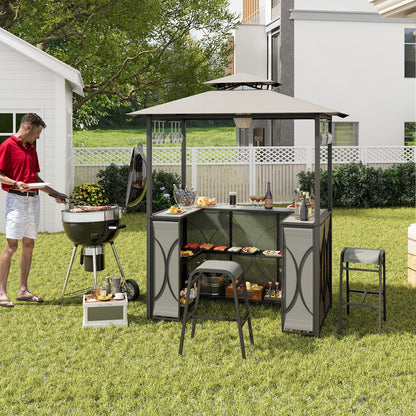 3-Piece Patio Bar Set Grill Gazebo & 2 Bar Stools with Tempered Glass Bar Table, Gray Patio Bar Furniture   at Gallery Canada