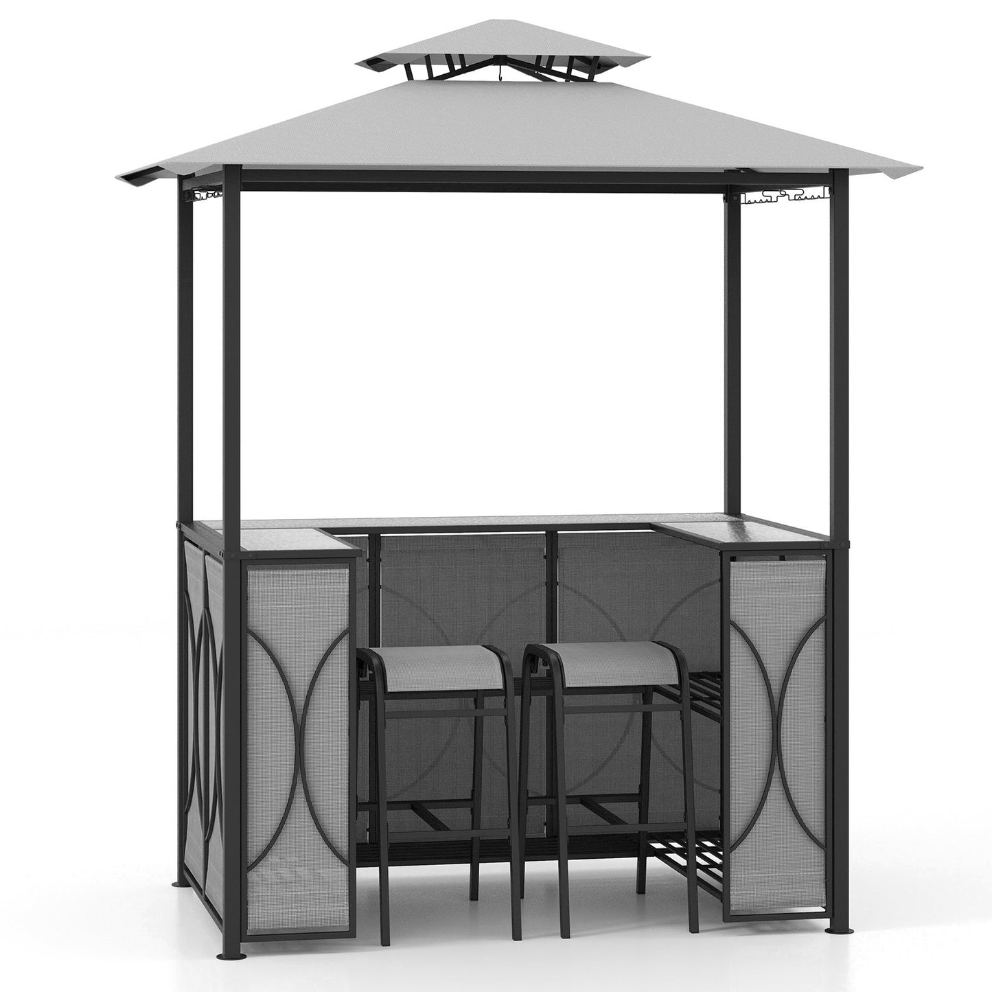 3-Piece Patio Bar Set Grill Gazebo & 2 Bar Stools with Tempered Glass Bar Table, Gray Patio Bar Furniture   at Gallery Canada