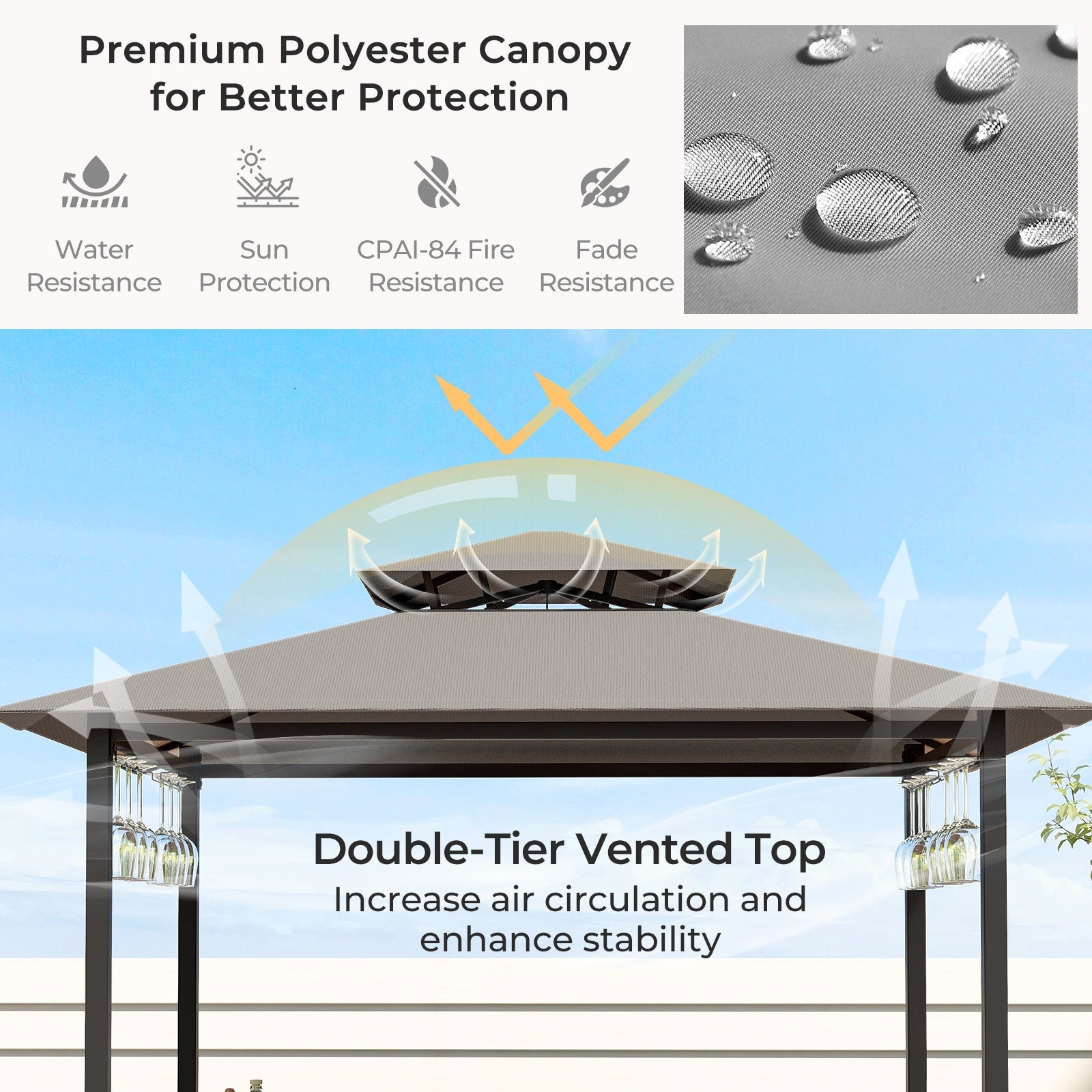 3-Piece Patio Bar Set Grill Gazebo & 2 Bar Stools with Tempered Glass Bar Table, Gray Patio Bar Furniture   at Gallery Canada