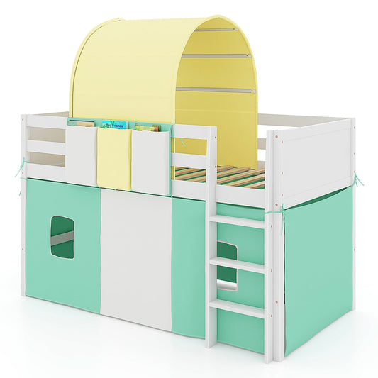 Twin Size Loft Bed Playhouse Bed Frame with Tower Tent and 3 Storage Pockets, Turquoise Bunk Bed Frame Turquoise  at Gallery Canada