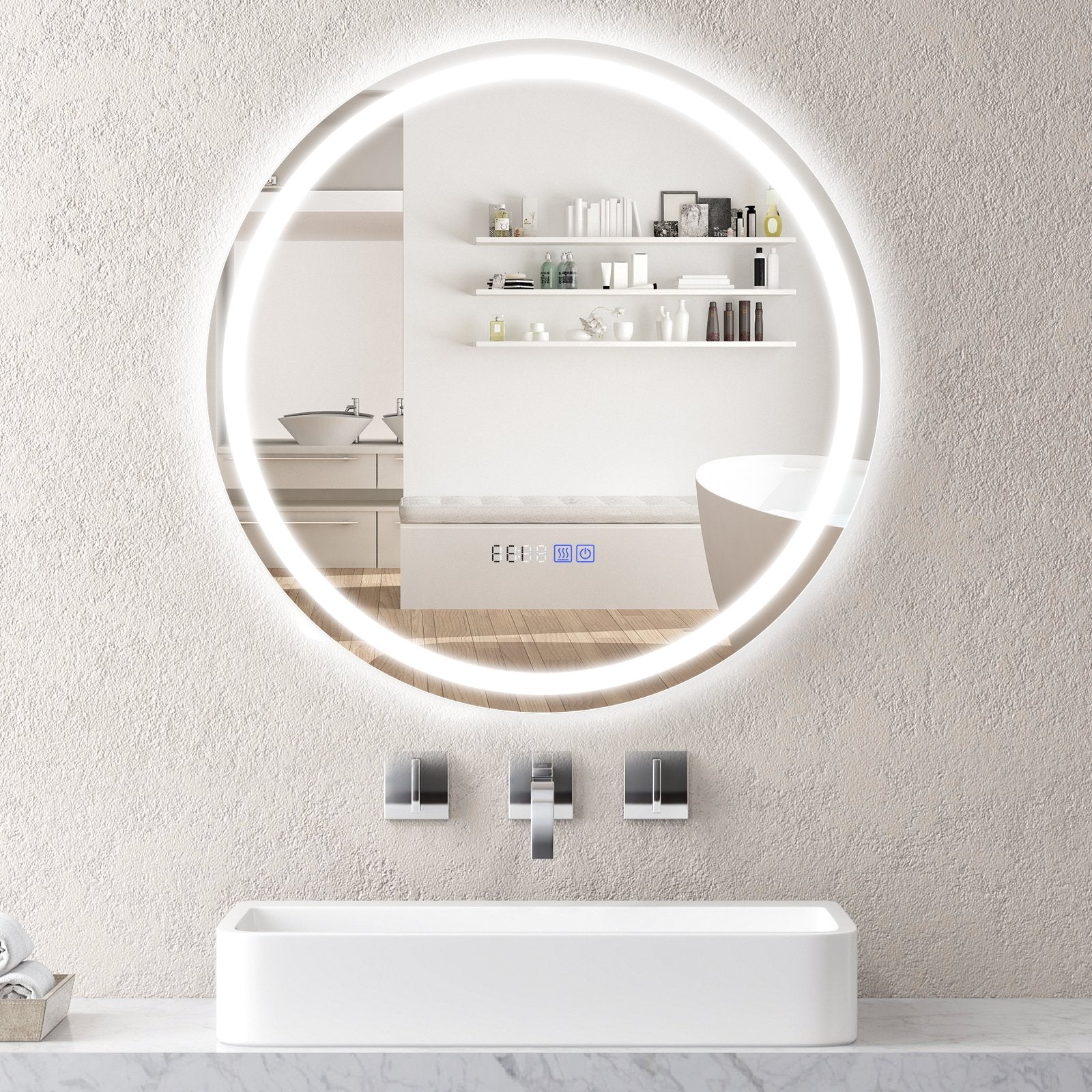 24 Inch Anti-Fog Bathroom Wall Mirror with 3-Color LED Lights and Temperature Display Wall Mirrors   at Gallery Canada