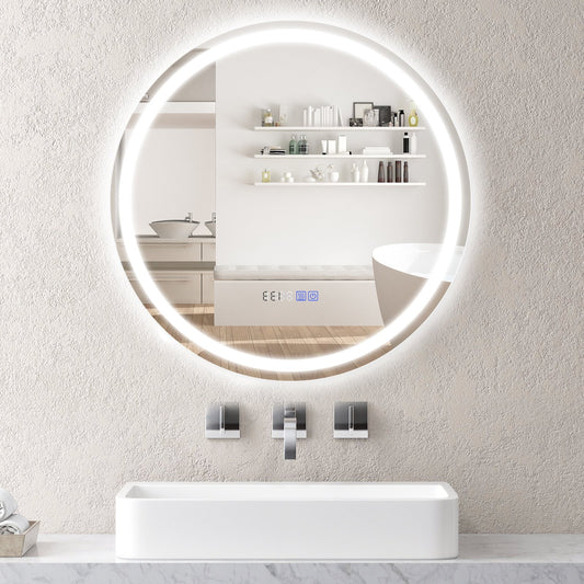 24 Inch Anti-Fog Bathroom Wall Mirror with 3-Color LED Lights and Temperature Display Wall Mirrors Options  at Gallery Canada