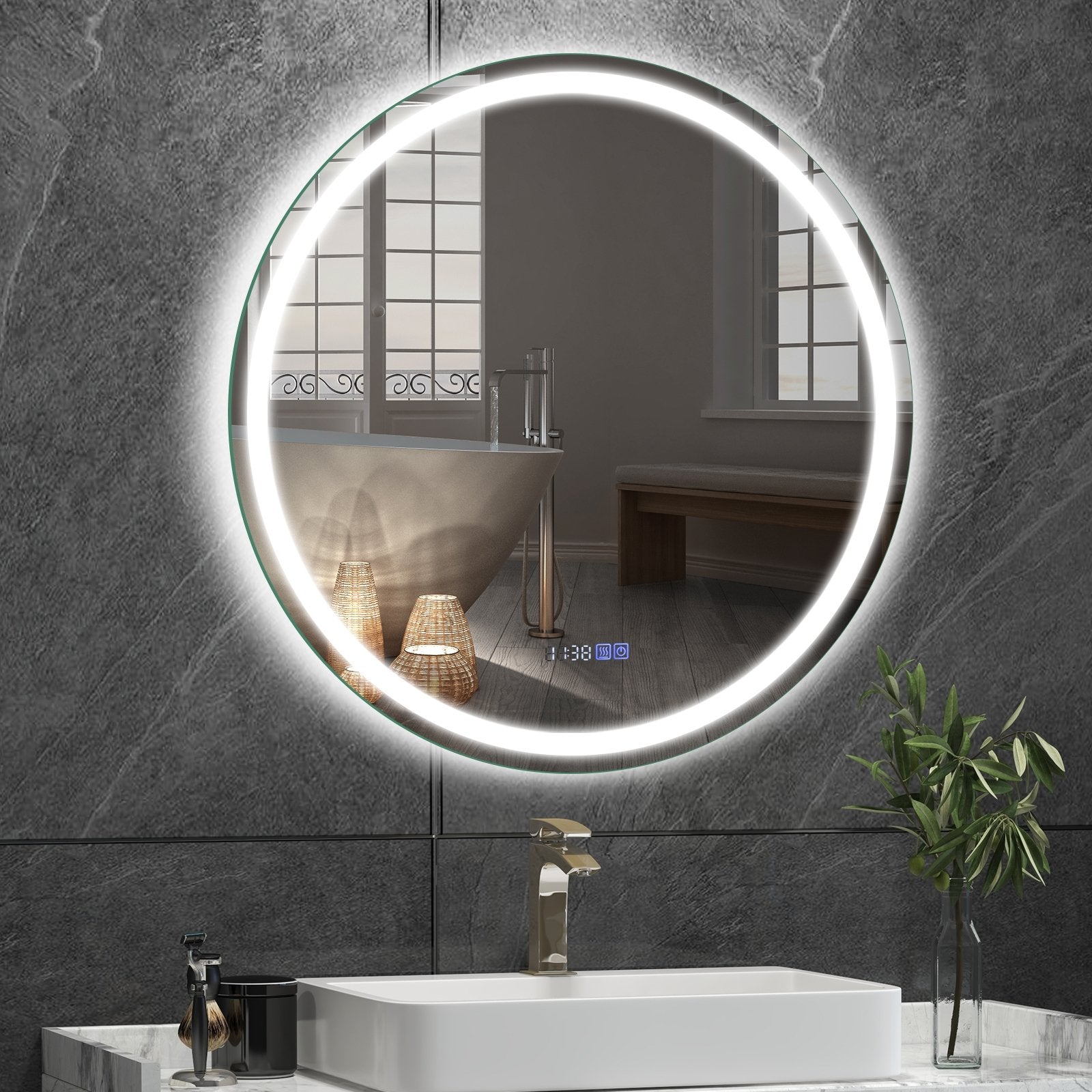 32 Inch Anti-Fog Bathroom Wall Mirror with 3-Color LED Lights Wall Mirrors   at Gallery Canada