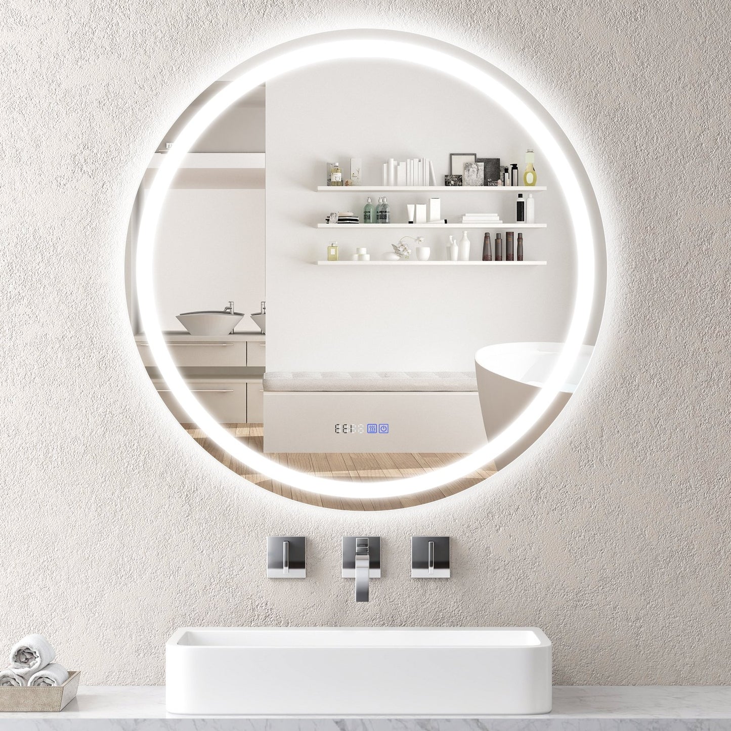 32 Inch Anti-Fog Bathroom Wall Mirror with 3-Color LED Lights Wall Mirrors   at Gallery Canada