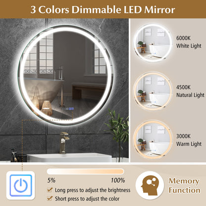 32 Inch Anti-Fog Bathroom Wall Mirror with 3-Color LED Lights Wall Mirrors   at Gallery Canada