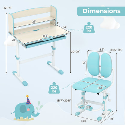 Kids Desk and Chair Set with Adjustable Height and Tilted Desktop, Blue Kids Table & Chair Sets   at Gallery Canada