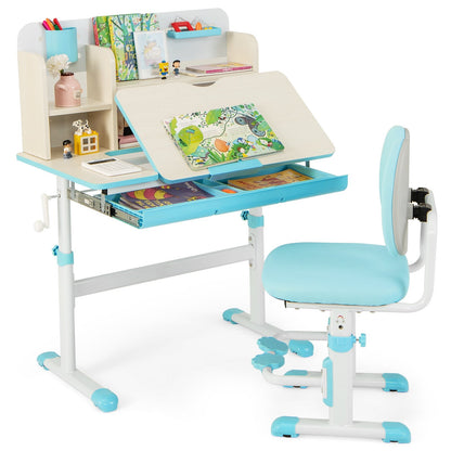 Height Adjustable Children School Home Study Table and Chair Set with Tilted Desktop for 3-12 Years Old, Blue Kids Table & Chair Sets Blue  at Gallery Canada