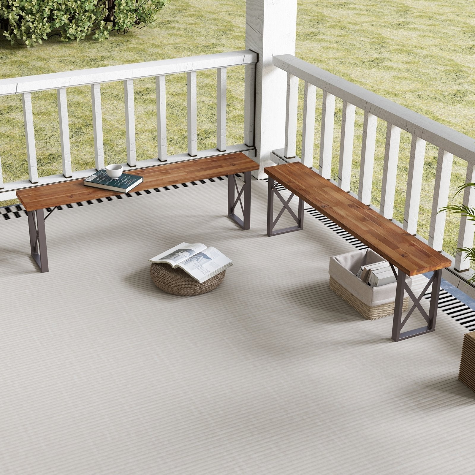 Outdoor Picnic Bench Set Solid Acacia Wood Patio Rectangular Benches, Navy Outdoor Benches   at Gallery Canada