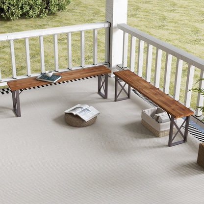 Outdoor Picnic Bench Set Solid Acacia Wood Patio Rectangular Benches, Navy Outdoor Benches   at Gallery Canada