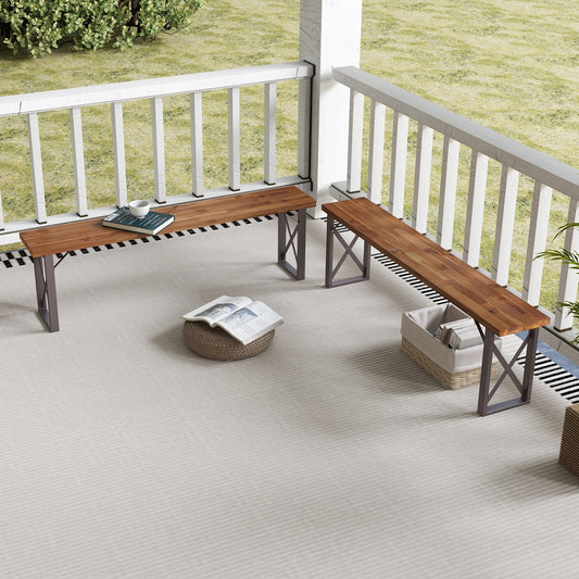 Outdoor Picnic Bench Set Solid Acacia Wood Patio Rectangular Benches, Navy Outdoor Benches Navy  at Gallery Canada