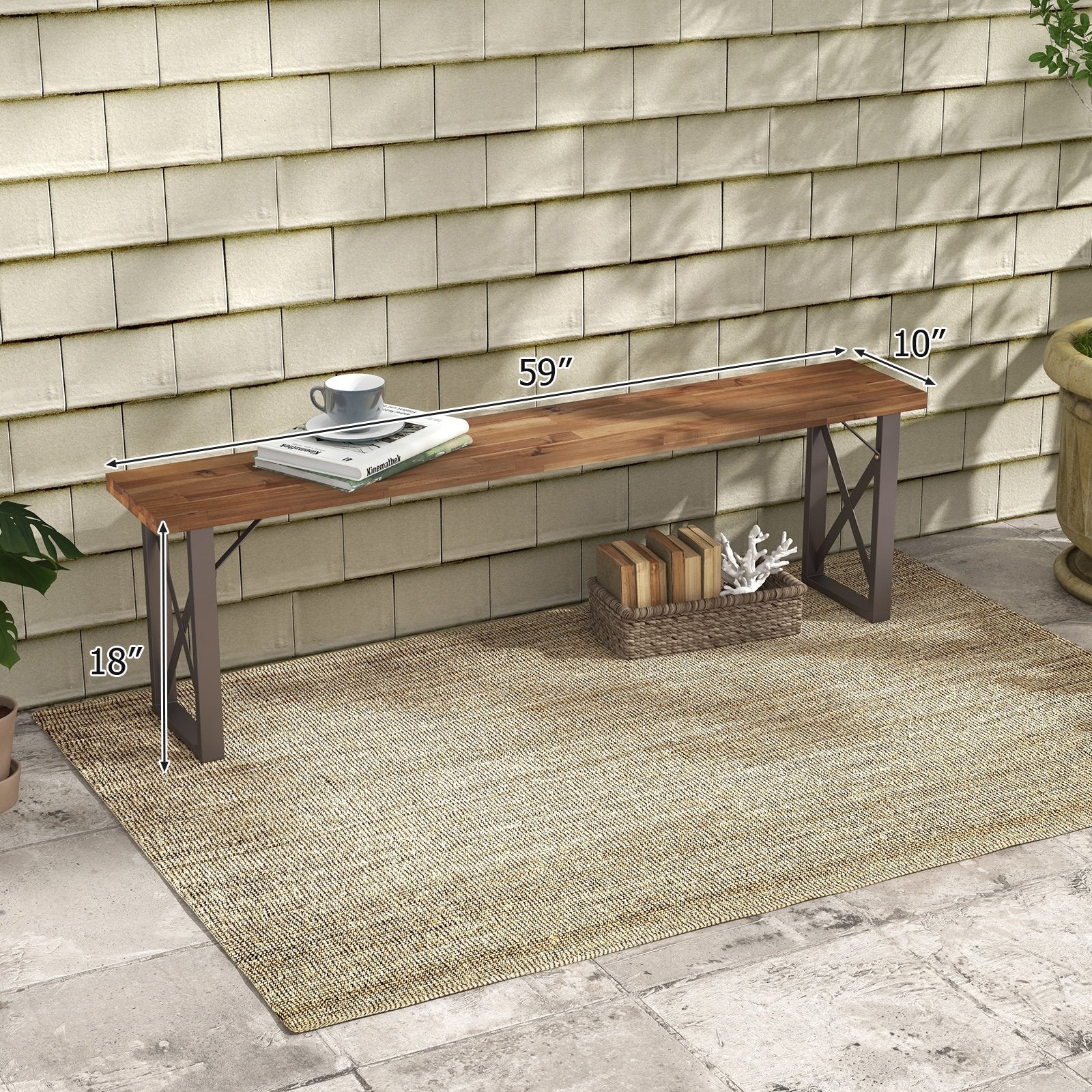 Outdoor Picnic Bench Set Solid Acacia Wood Patio Rectangular Benches, Navy Outdoor Benches   at Gallery Canada