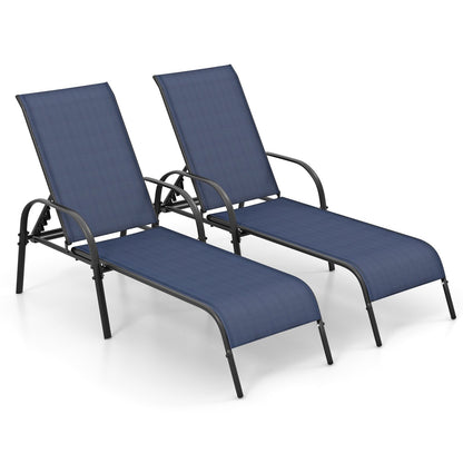 2 Pcs Outdoor Patio Lounge Chair Chaise Fabric with Adjustable Reclining Armrest, Navy Outdoor Chaise Lounges Navy  at Gallery Canada