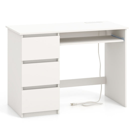 Computer Desk with Power Outlet Keyboard Tray and 3 Large Drawers, White Computer Desks White  at Gallery Canada