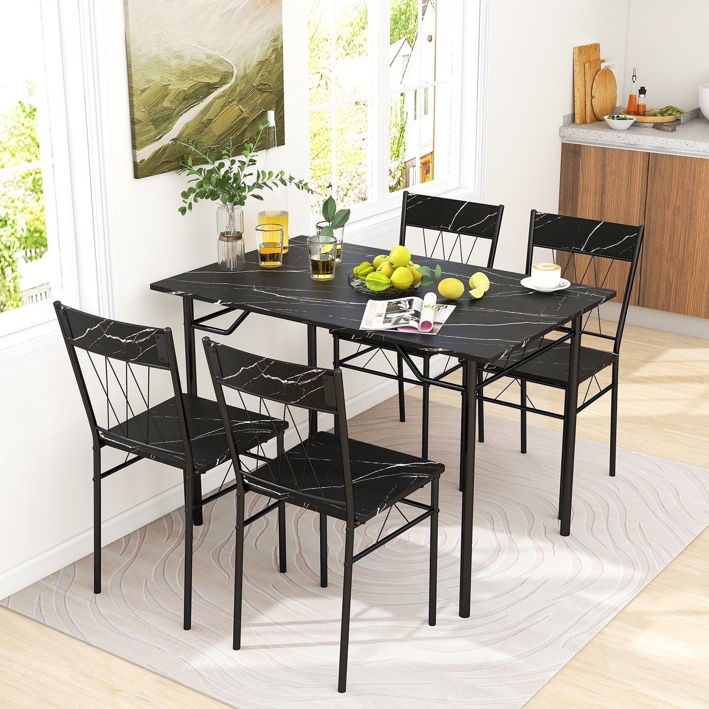 5-Piece Dining Table Set for 4 with Kitchen Table and 4 Dining Chairs, Black Dining Room Sets   at Gallery Canada