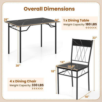 5-Piece Dining Table Set for 4 with Kitchen Table and 4 Dining Chairs, Black Dining Room Sets   at Gallery Canada