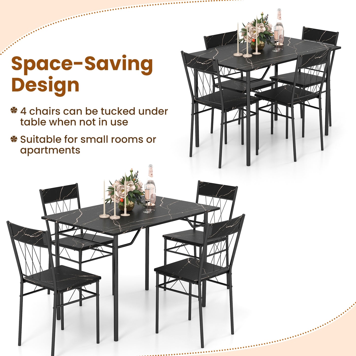 5-Piece Dining Table Set for 4 with Kitchen Table and 4 Dining Chairs, Black Dining Room Sets   at Gallery Canada