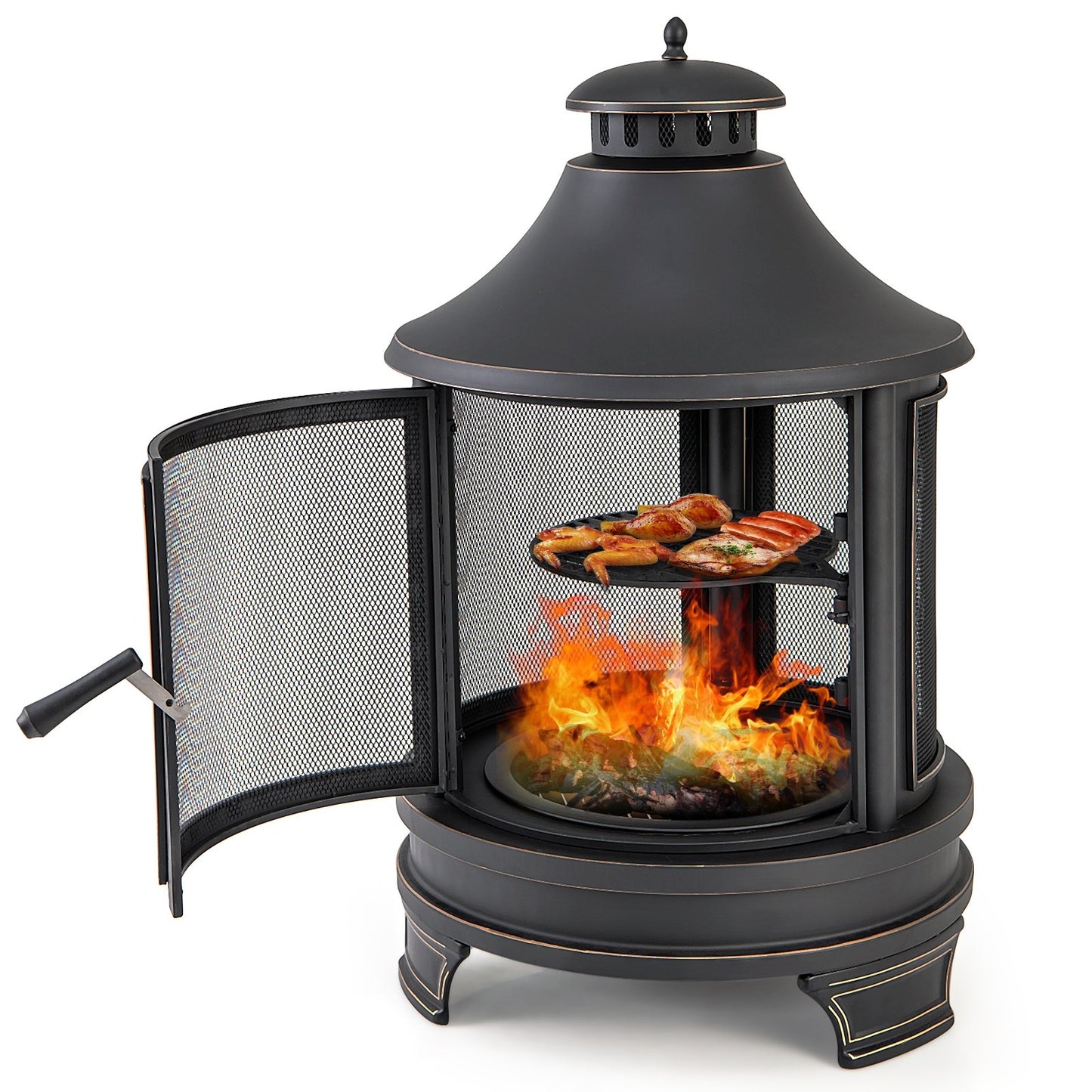 30 Inch Outdoor Fire Pit Machine with Grill for Garden BBQ, Black Fire Pits Black  at Gallery Canada