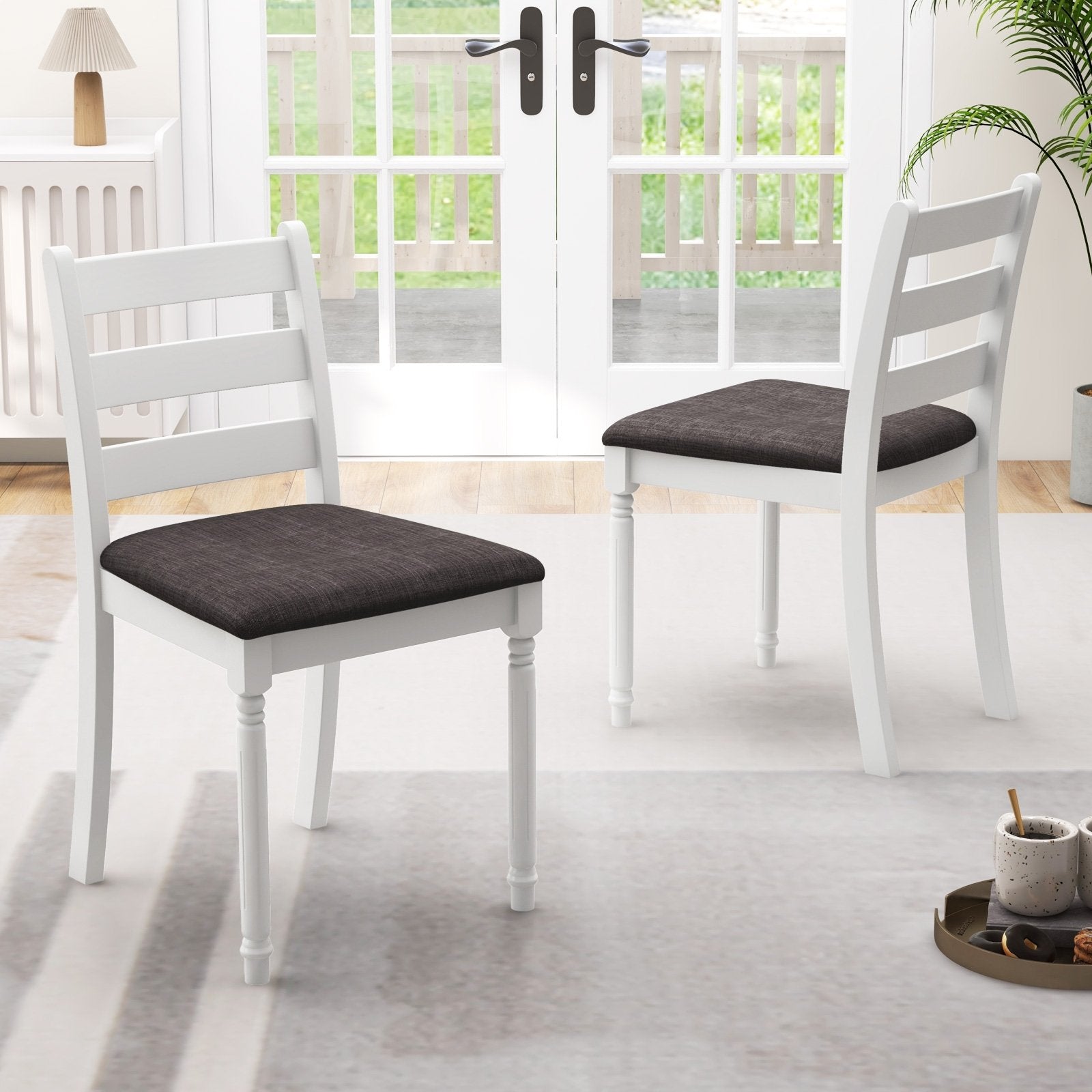 Set of 2 Rubber Wood Dining Chairs with Upholstered Seat, White Dining Chairs   at Gallery Canada