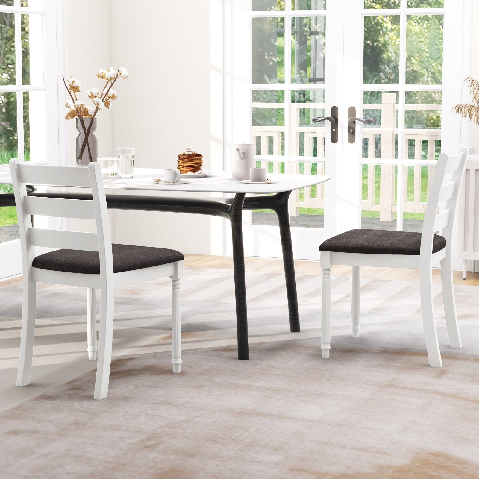 Set of 2 Rubber Wood Dining Chairs with Upholstered Seat, White Dining Chairs   at Gallery Canada